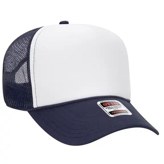 Otto High Crown Foam Trucker -Navy/White