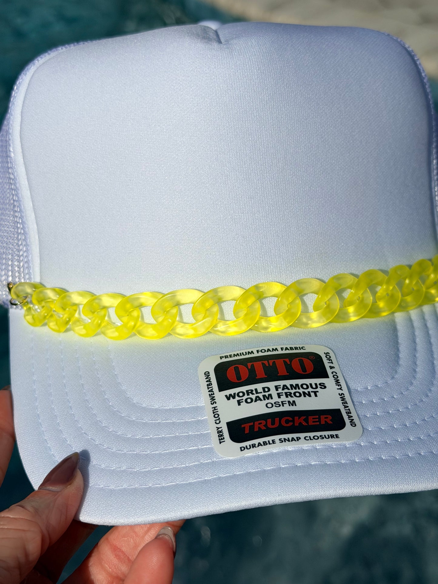 9” Clear Neon Yellow Hat Chain