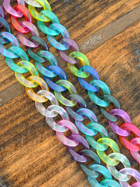 9” Clear Neon Rainbow Hat Chain