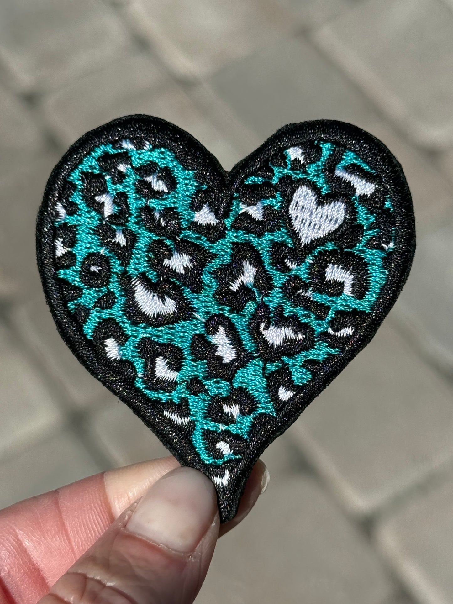 2.5” Teal Leopard Heart