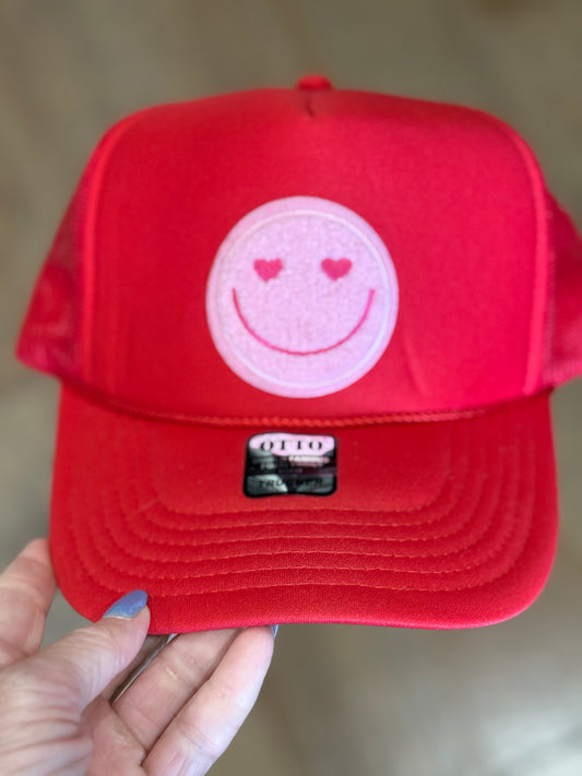Red Chenille Smiley Hat