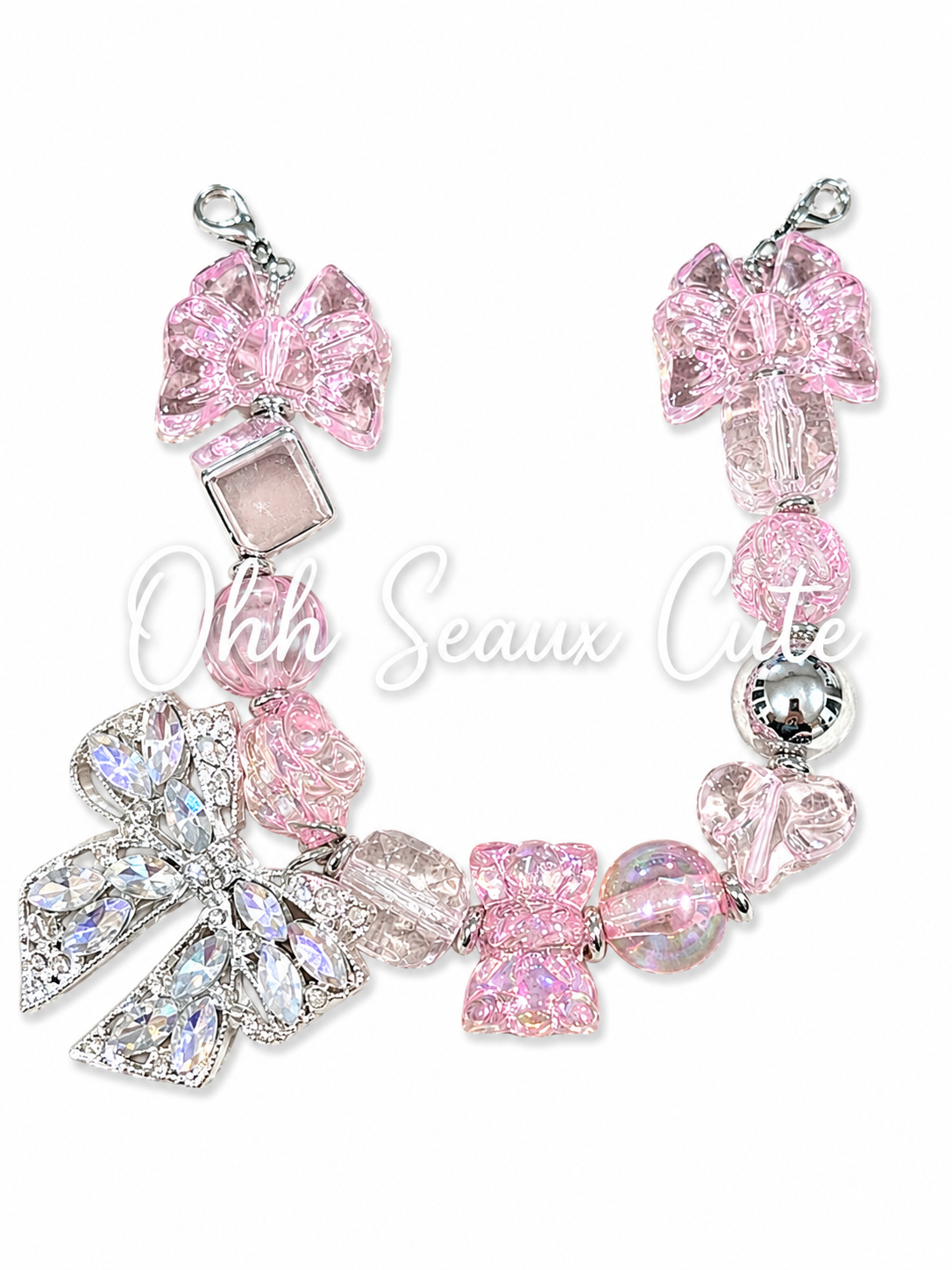 9” Pink/Chrome Bow Hat Chain