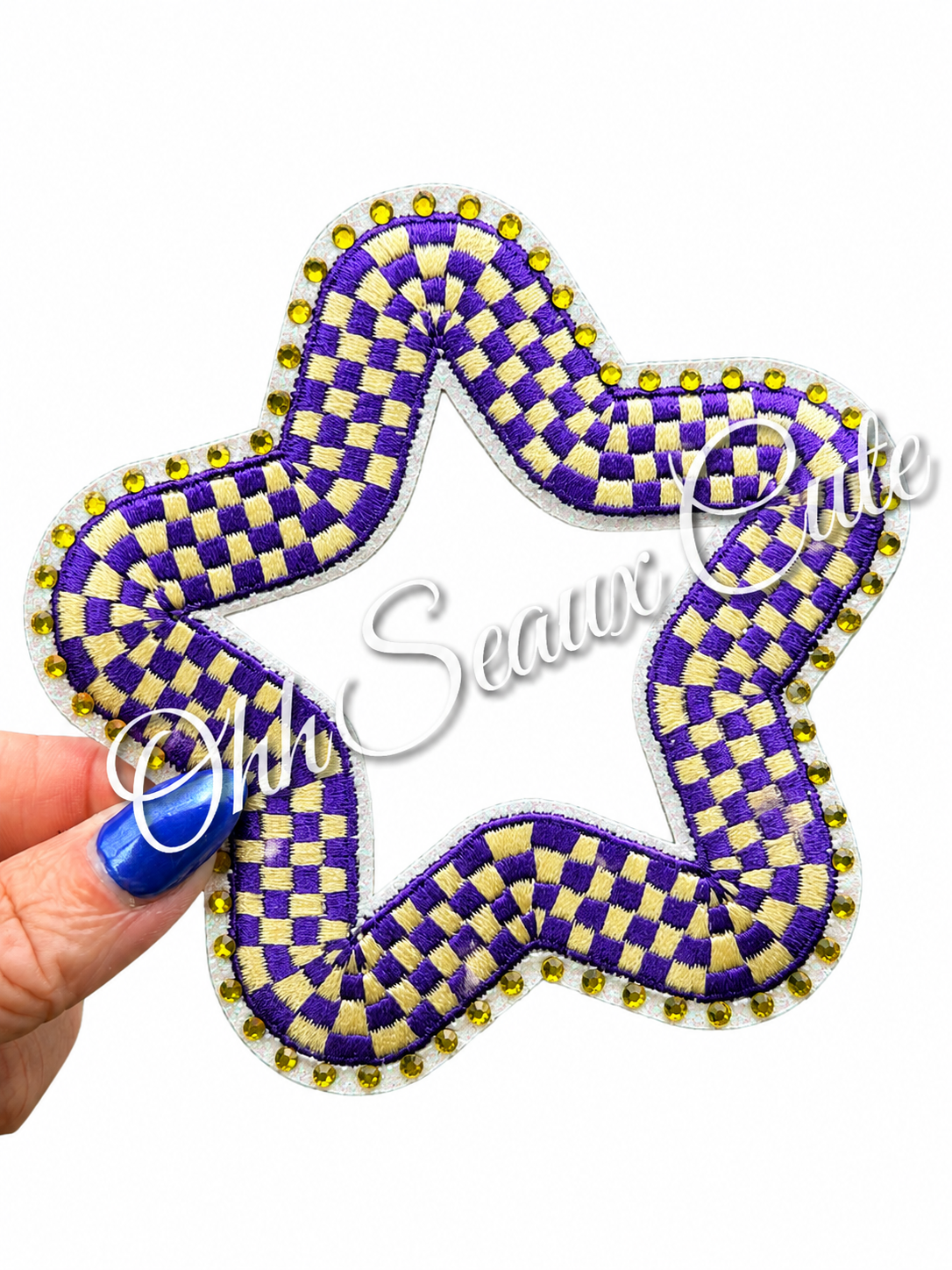 4” Rhinestone Checker Star Purple/Yellow