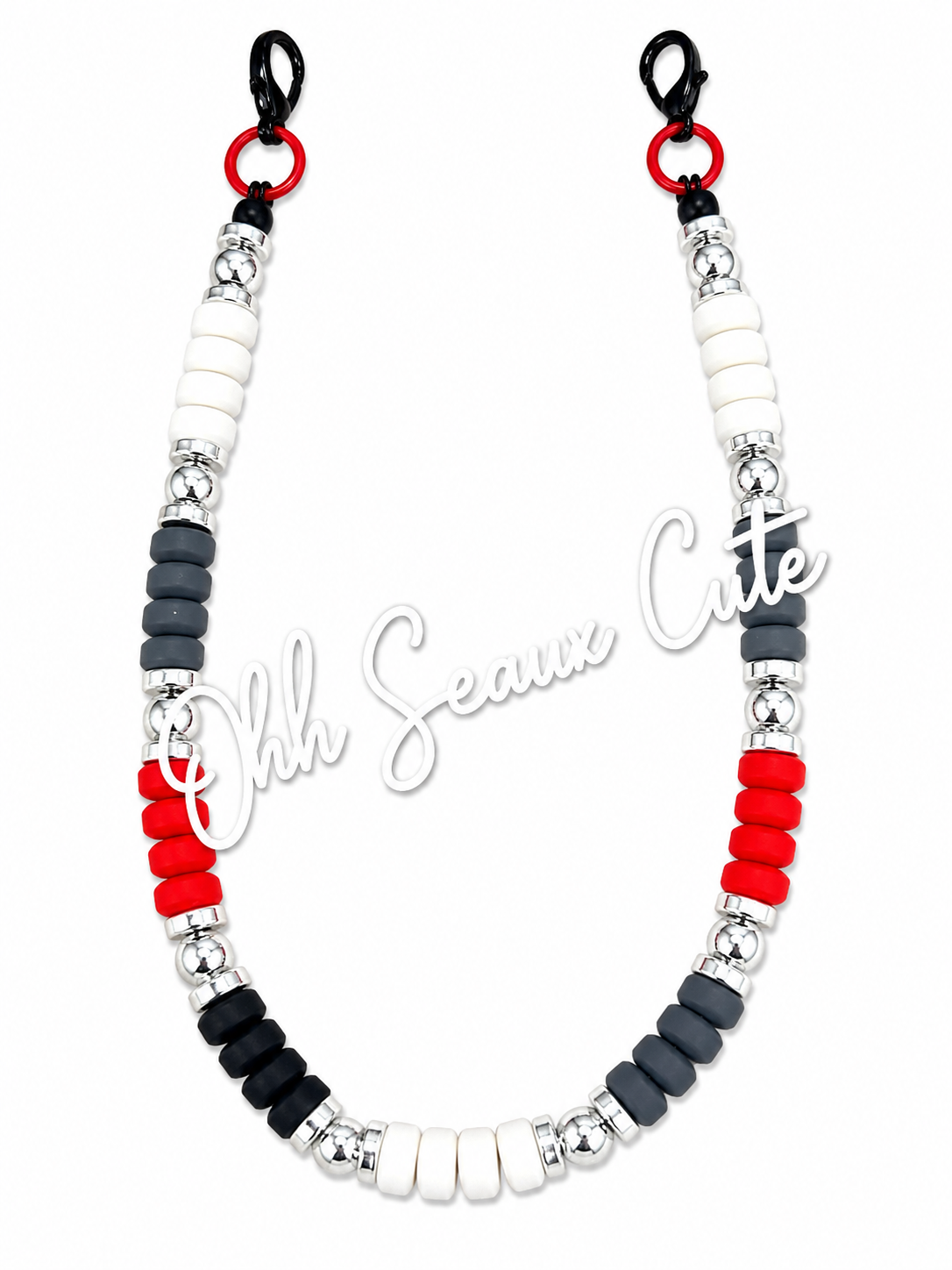 9”  Game Day Clay Bead Hat Chain-Red/Black