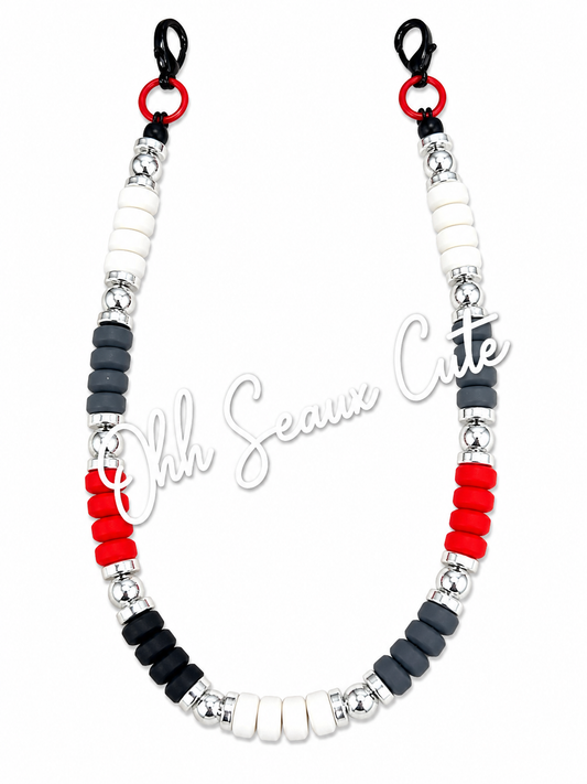 9”  Game Day Clay Bead Hat Chain-Red/Black