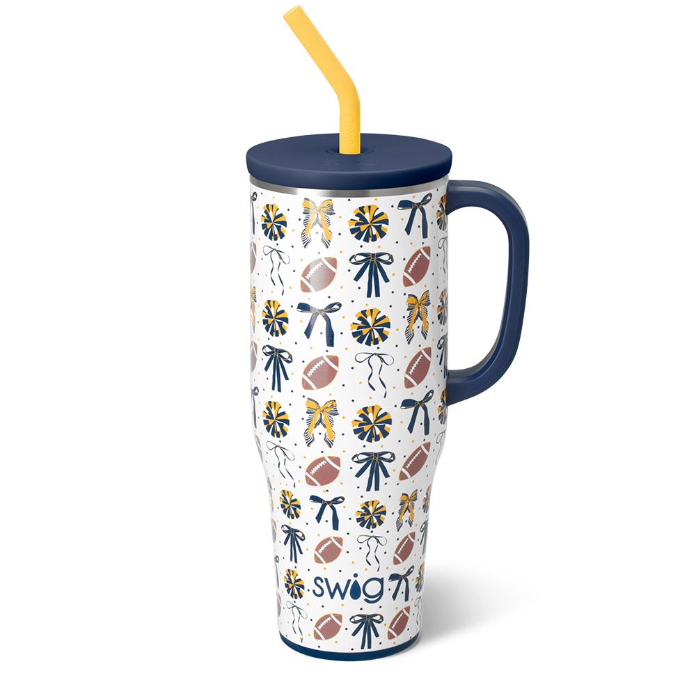 Swig 40oz Poms & Bows- Navy/Yellow