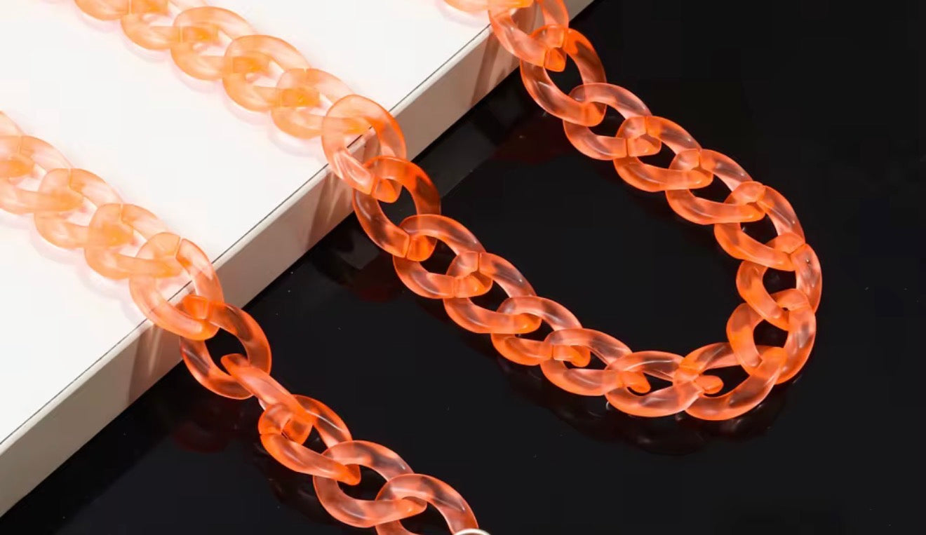 9” Clear Neon Orange Hat Chain