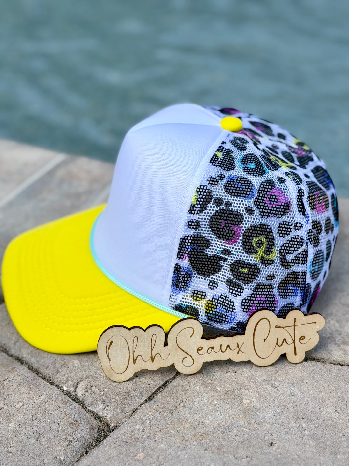 Custom Trucker Hat-Neon Leopard