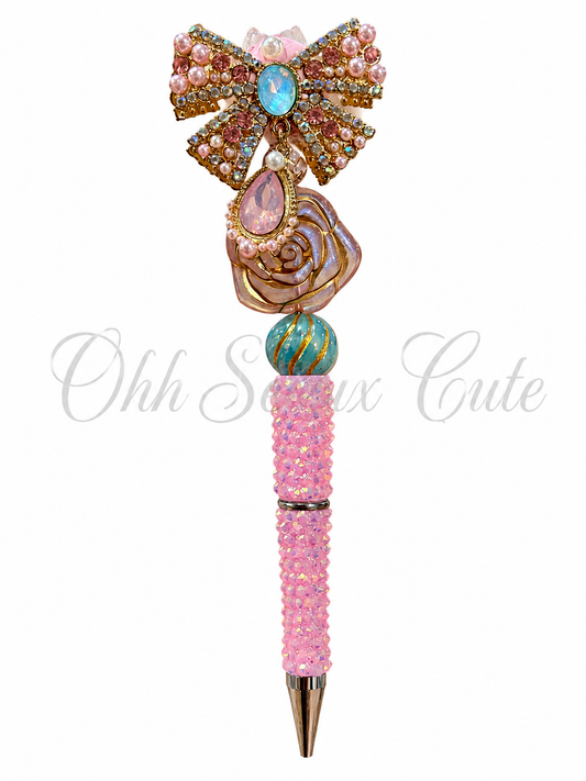 Pink/Blue 1 Rhinestone Bow Pen