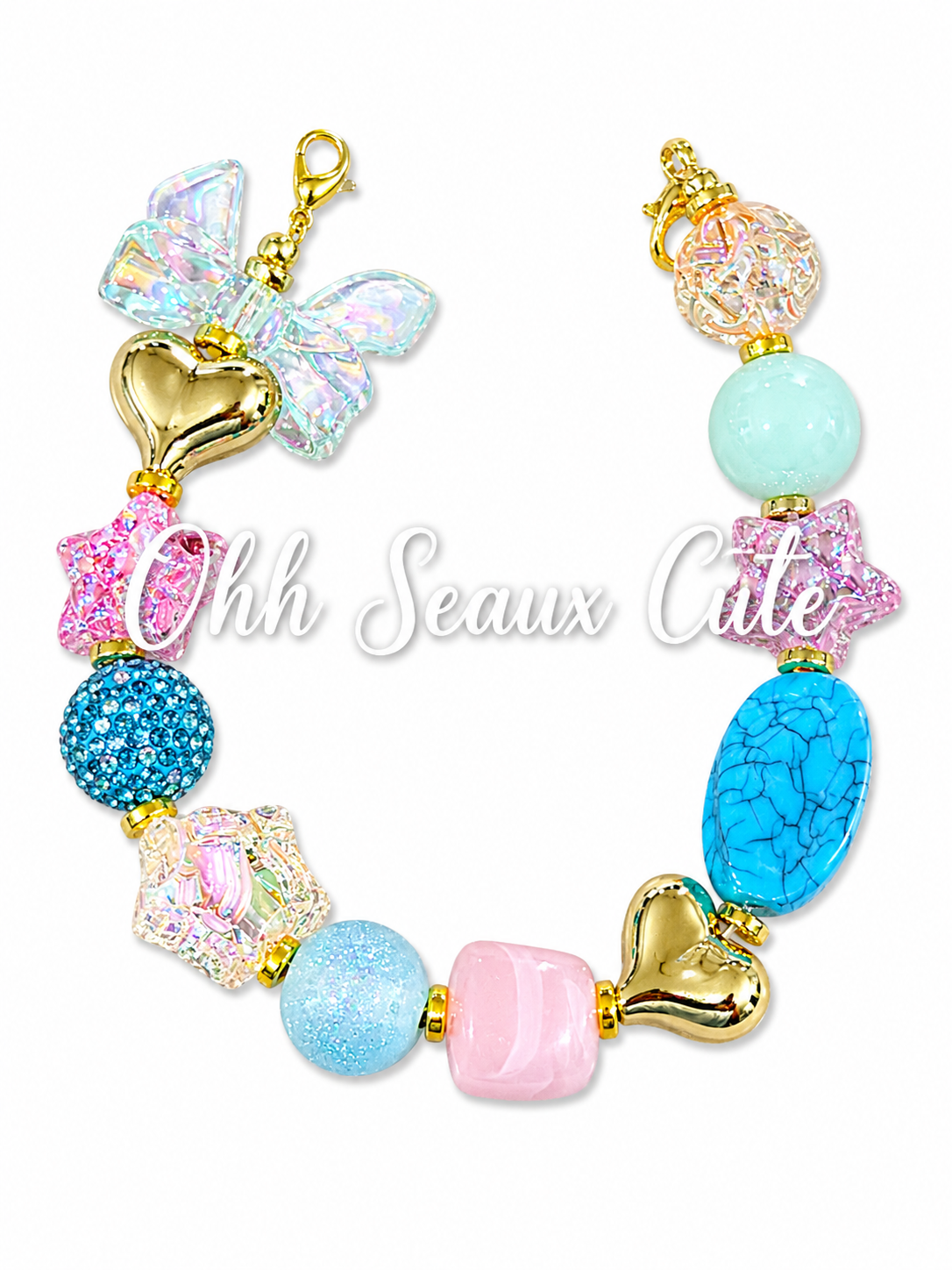 9” Turquoise/Pink Hat Chain