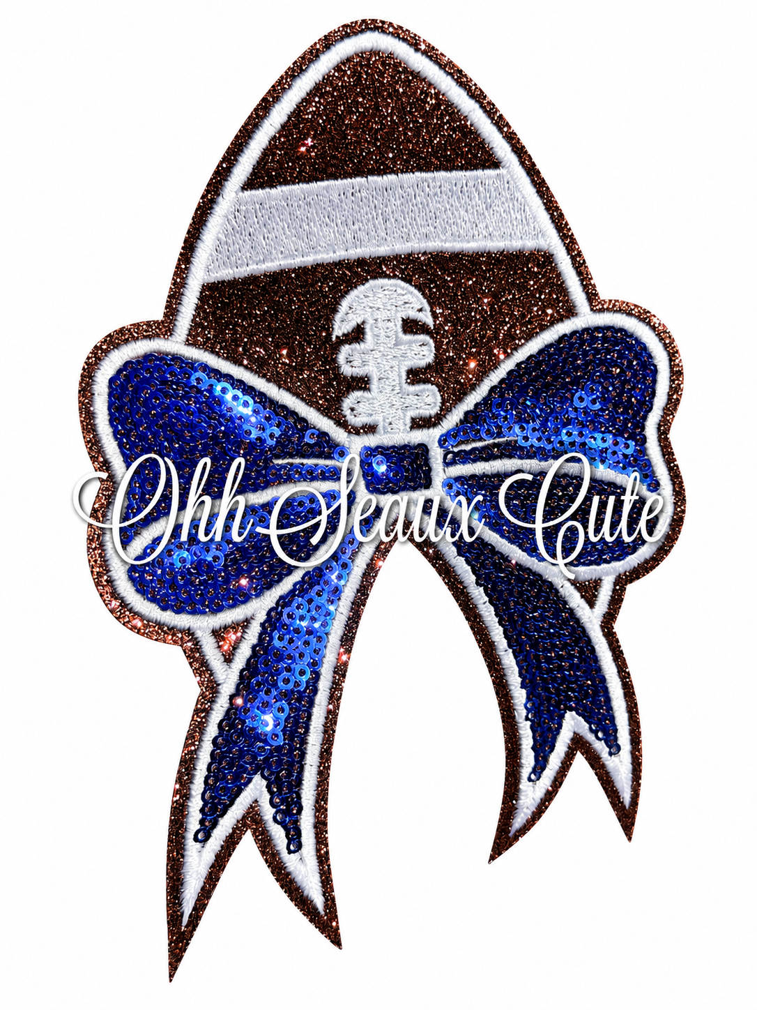 5.5” Football Sequin Side Bow-Royal Blue (Set of 2)