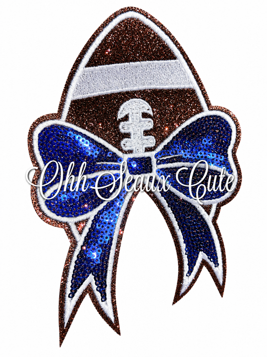 5.5” Football Sequin Side Bow-Royal Blue (Set of 2)