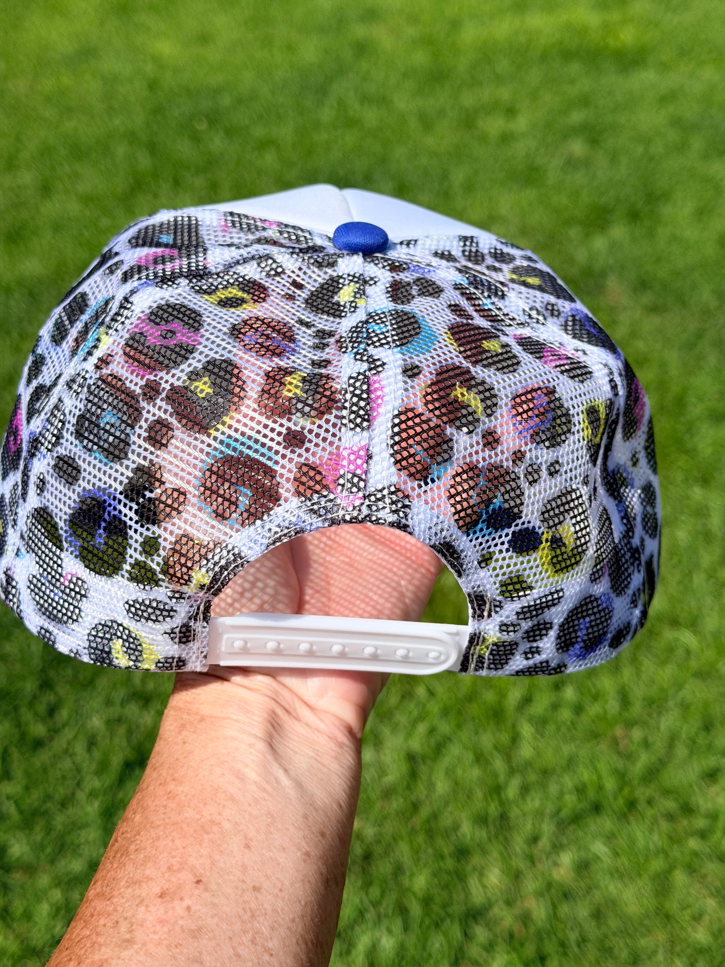Custom Trucker Hat-NEON LEOPARD- Royal Blue