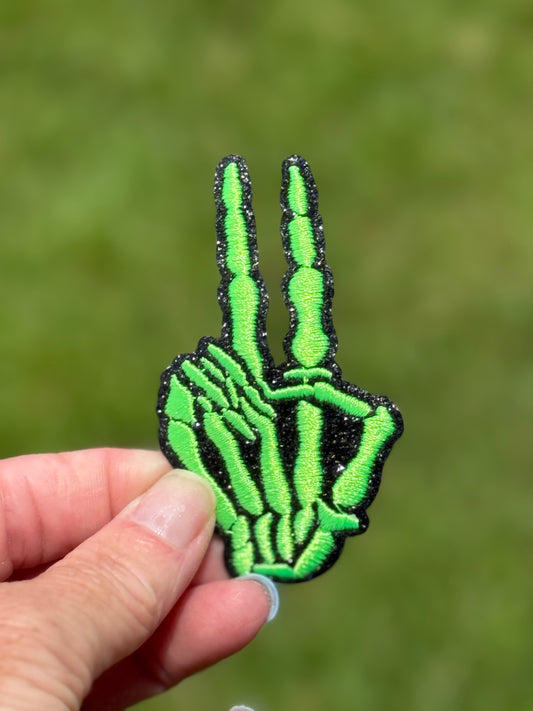 3” Glitter Neon Green Peace Skeleton