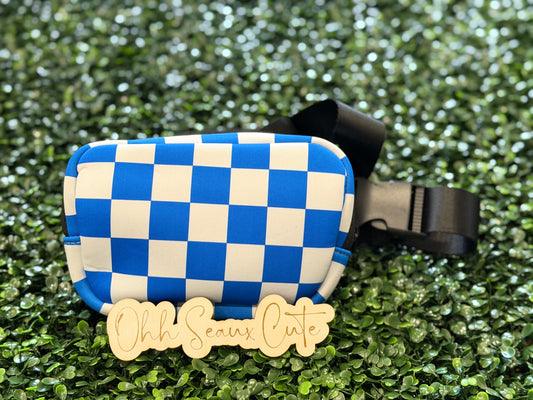 Blue Checkered Neoprene Belt Bag