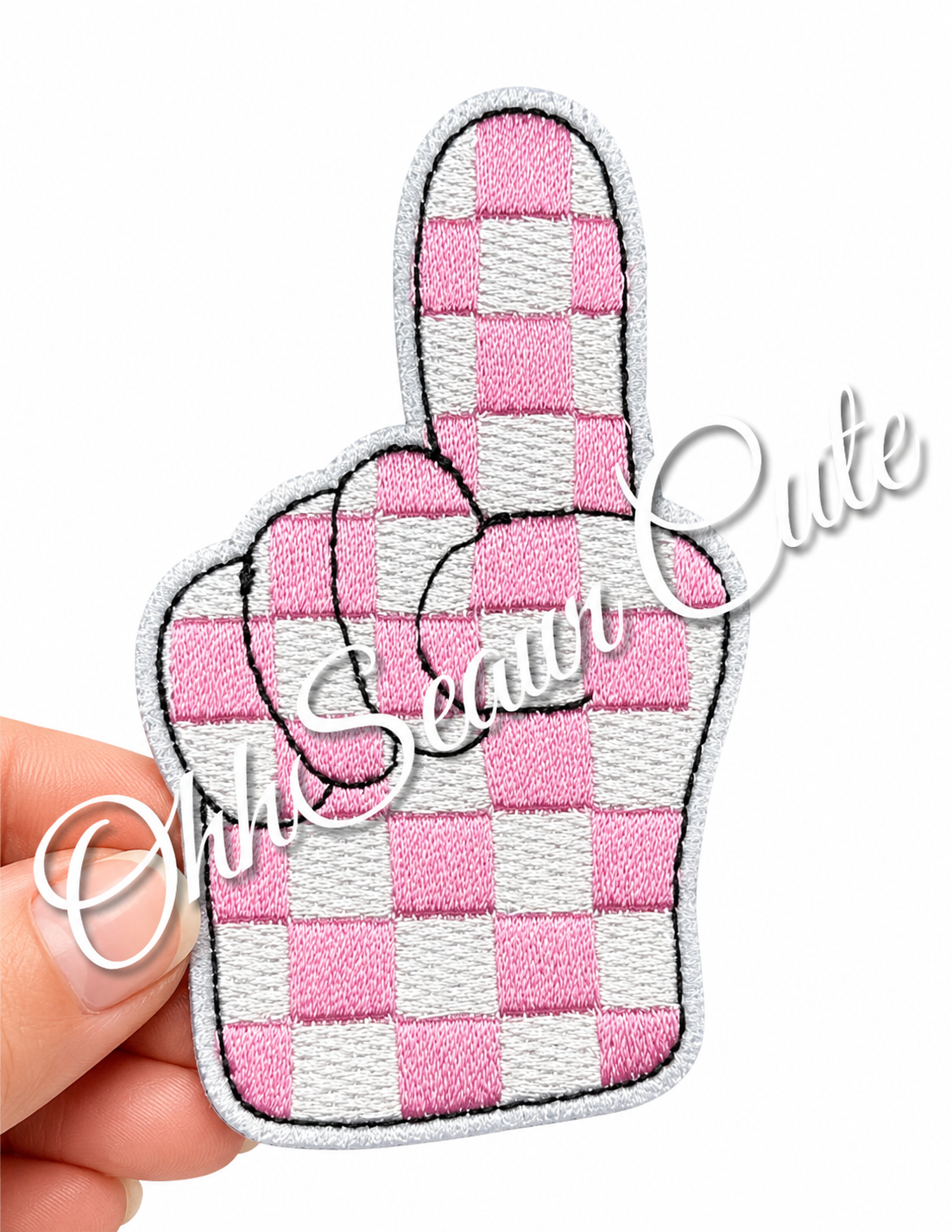 3” Checkered #1 Fan Hand Pink
