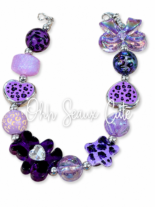 9” Purple Leopard Bear Hat Chain