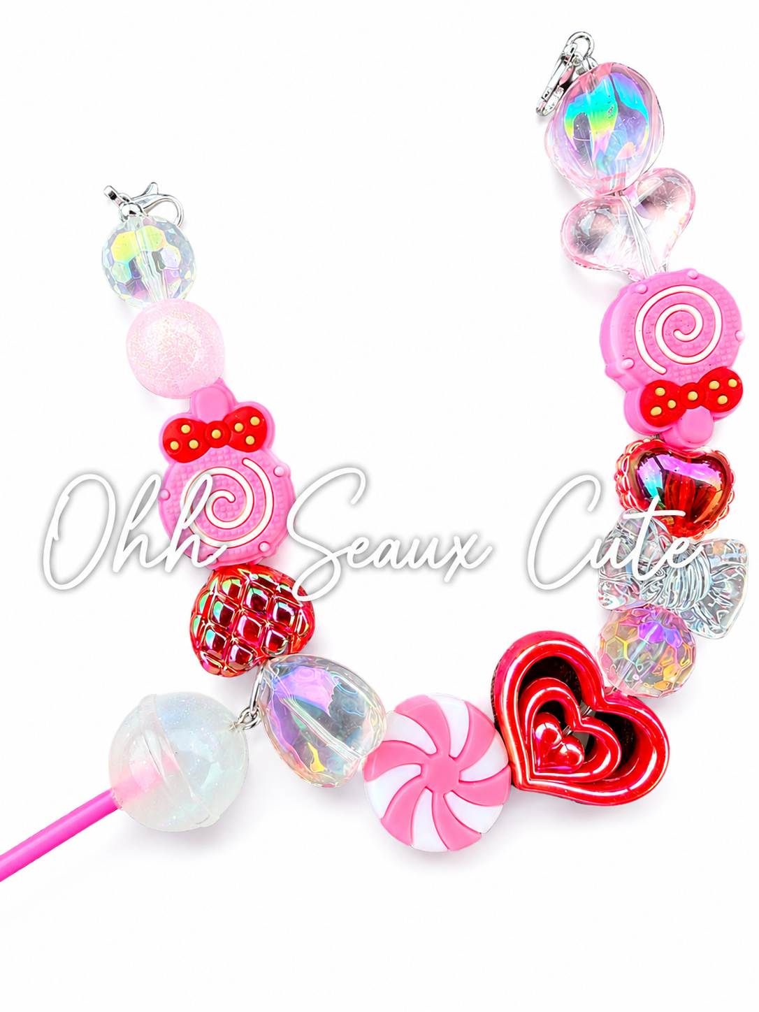 9” Pink/Red Lollypop Hat Chain