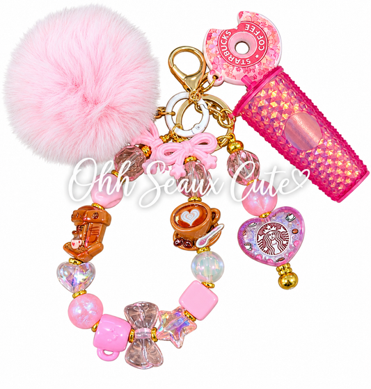 Pink Starbucks 2 Bag Charm Keychain