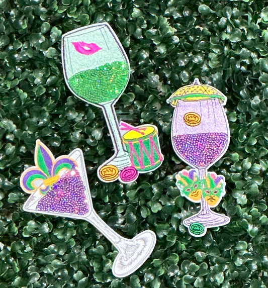 6” Sequin Mardi Gras Wine Glass Collection