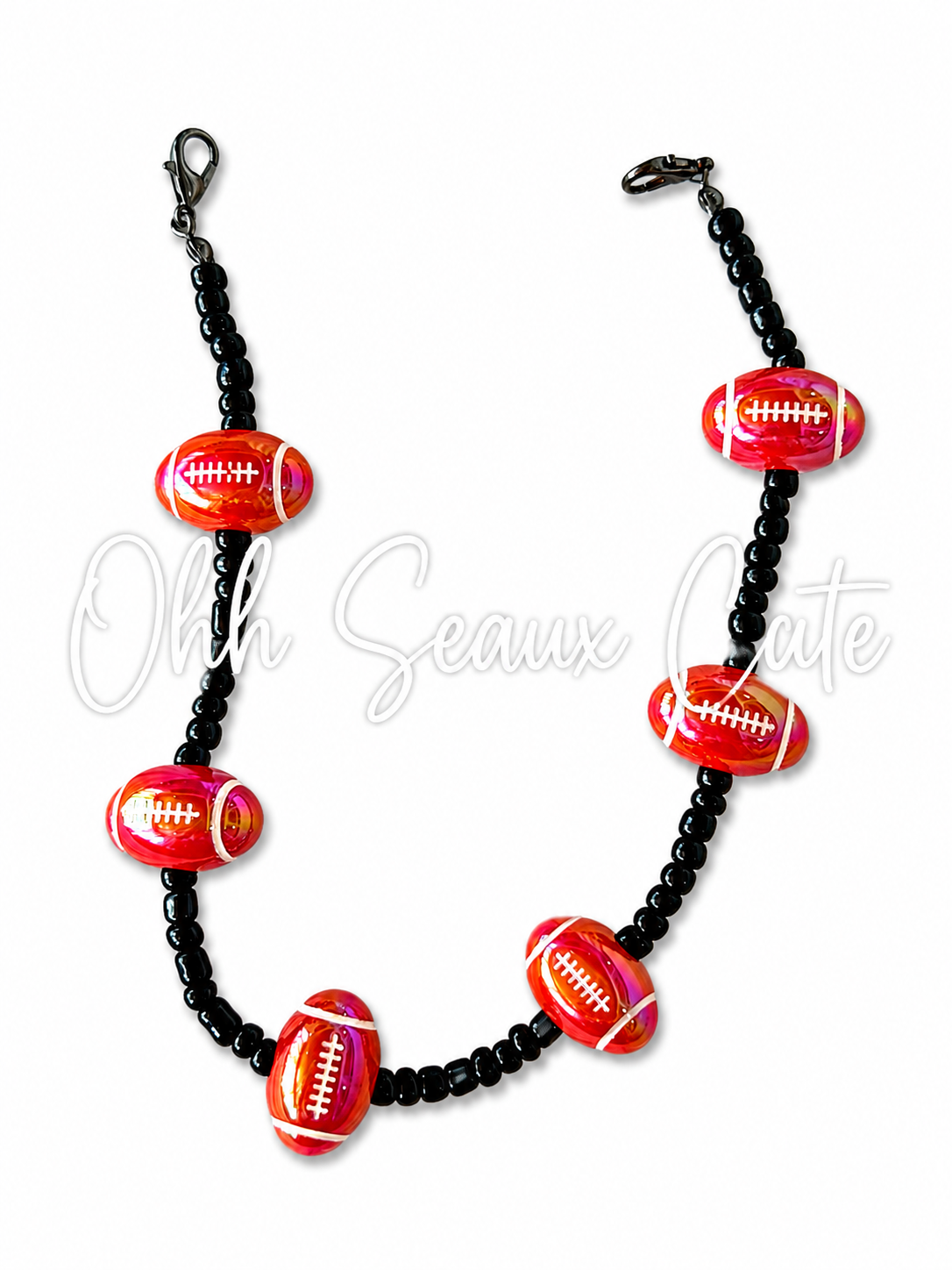 9” Black/Red Seed Bead Hat Chain