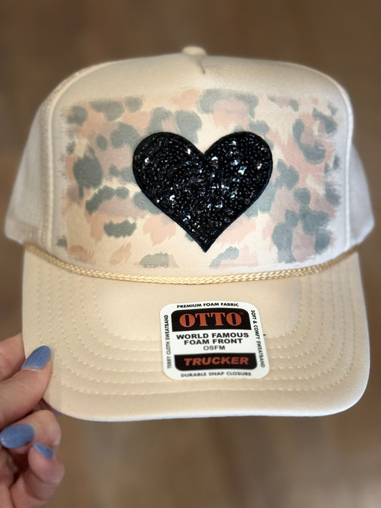 Leopard  lack Sequin Heart Hat