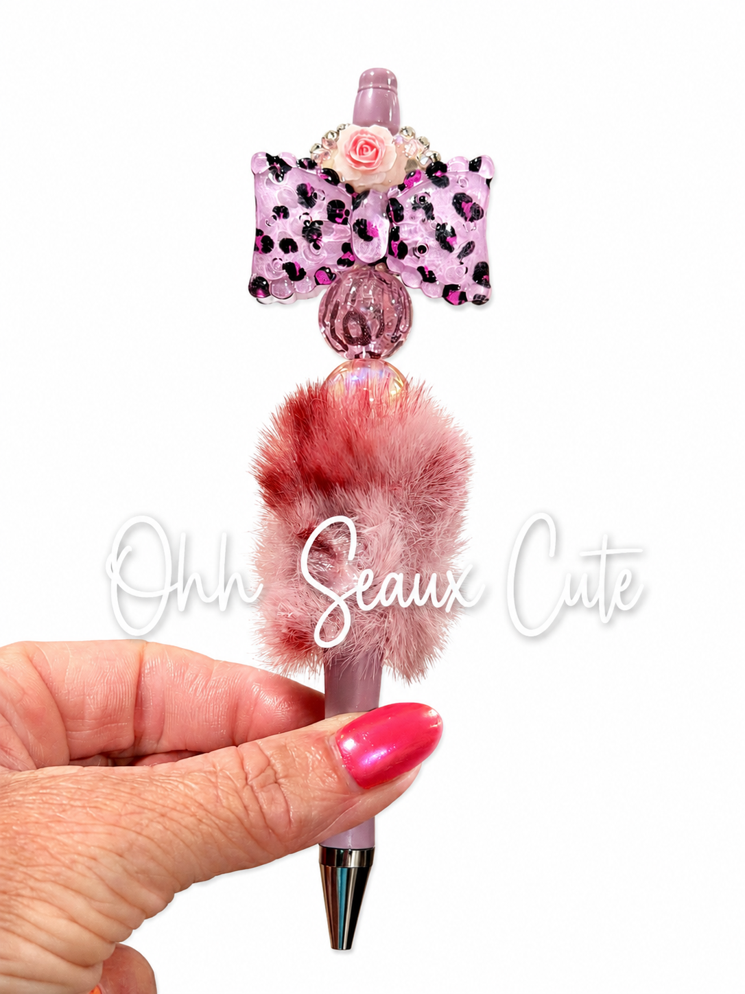 Fuzzy Pink Leopard Pen