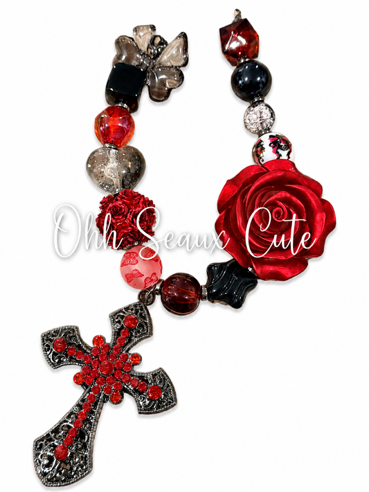 9” Roses and Death Hat Chain
