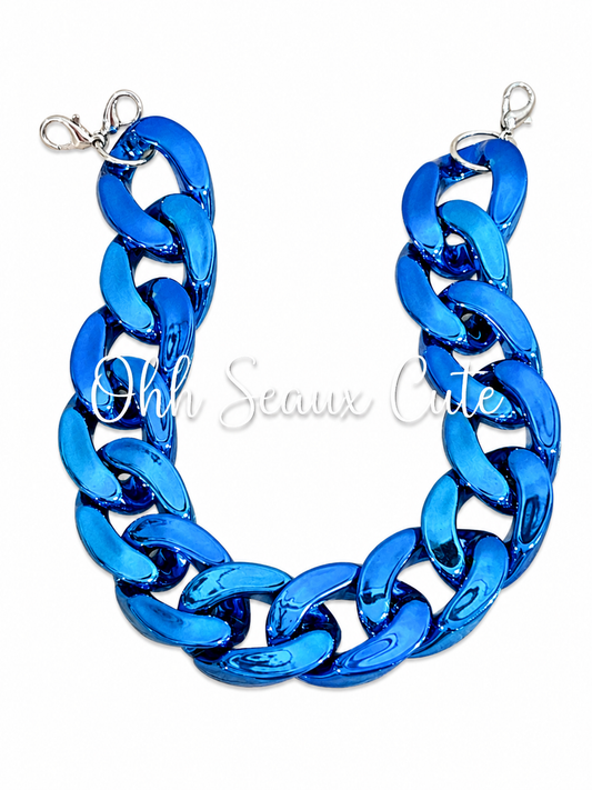 9”  Chunky Blue Chrome Hat Chain 30MM