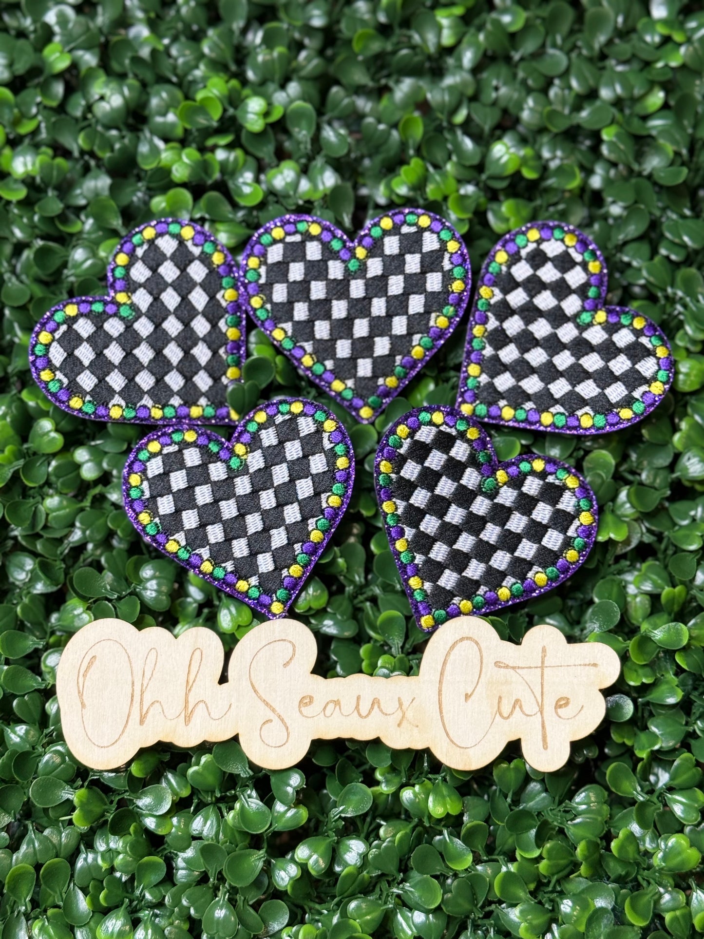 2.75” Mardi Gras Checkered Heart
