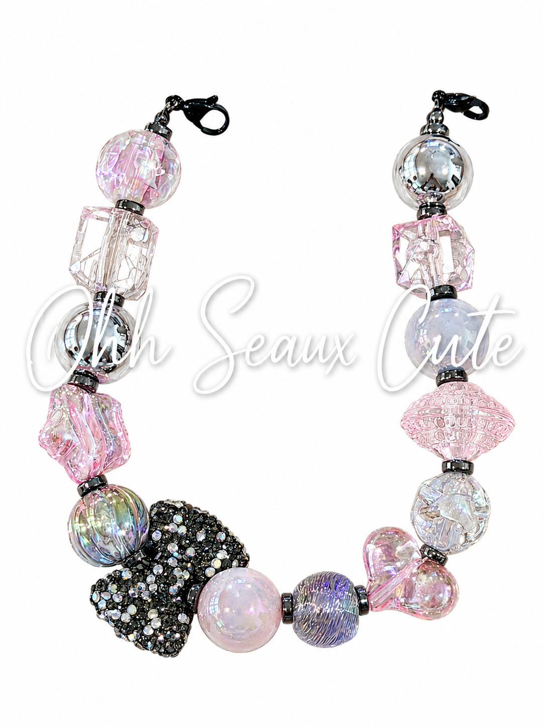 9” Pink Gray Bow Hat Chain
