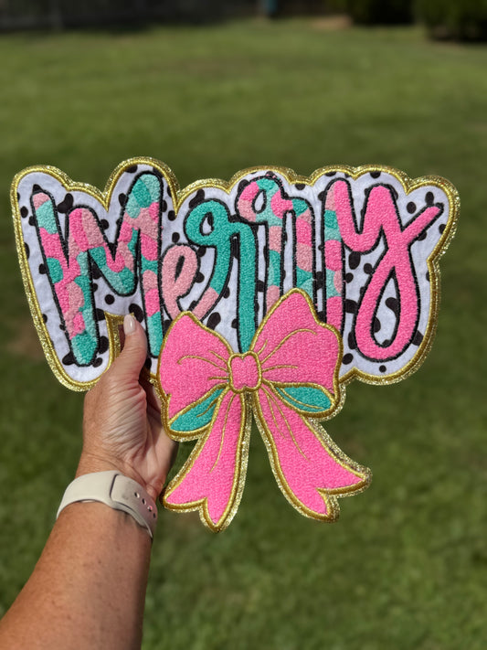 12” Chenille MERRY Bow