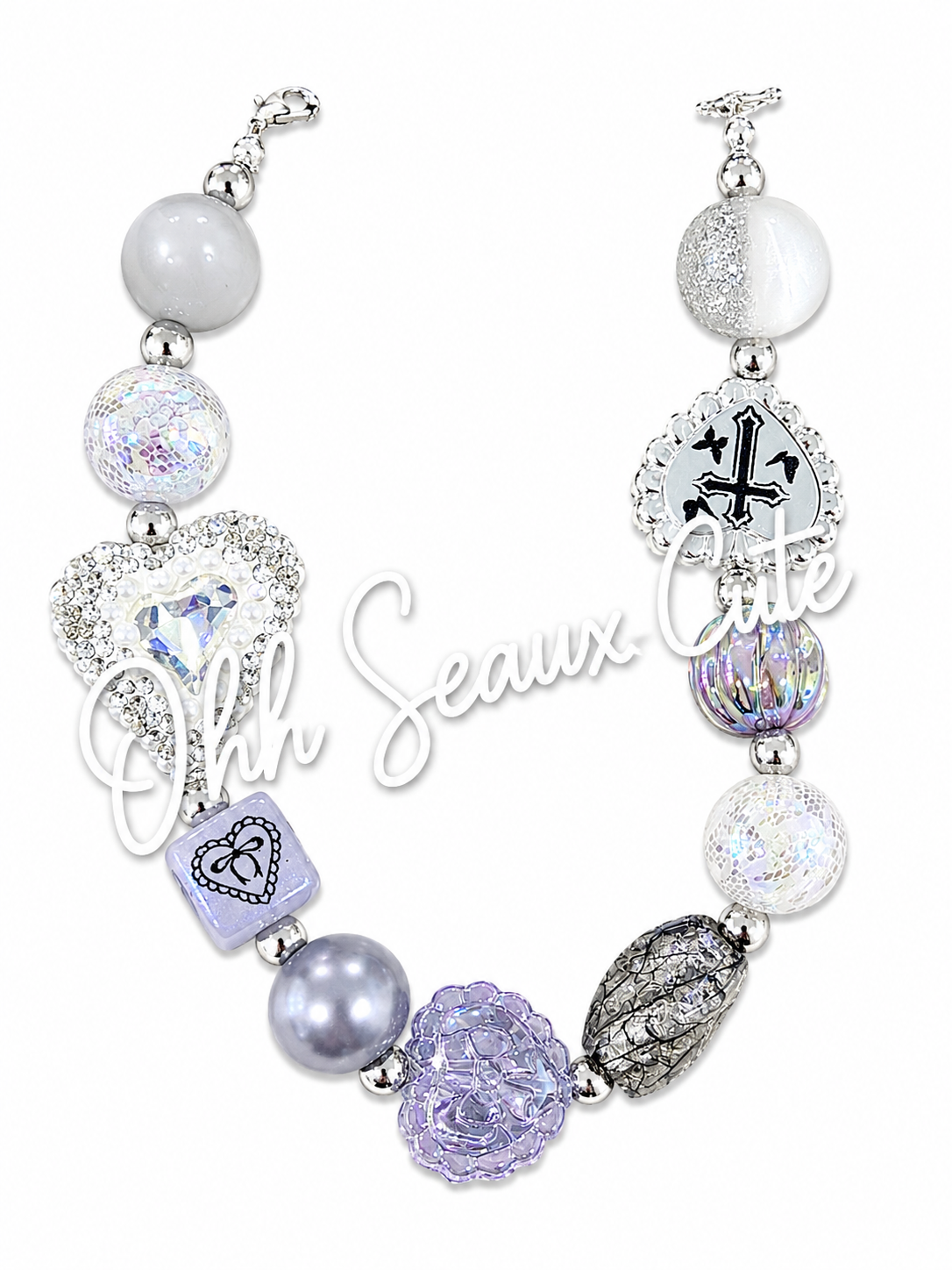 9”  Platinum Heart Hat Chain