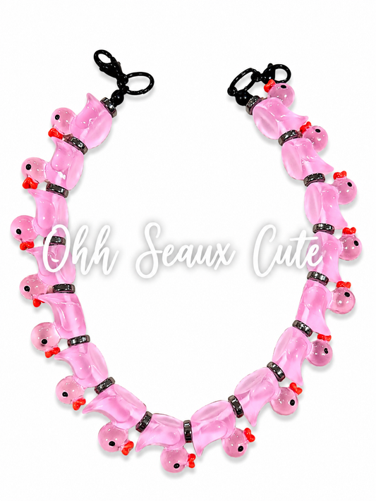 9” Duck Hat Chain- Clear Pink