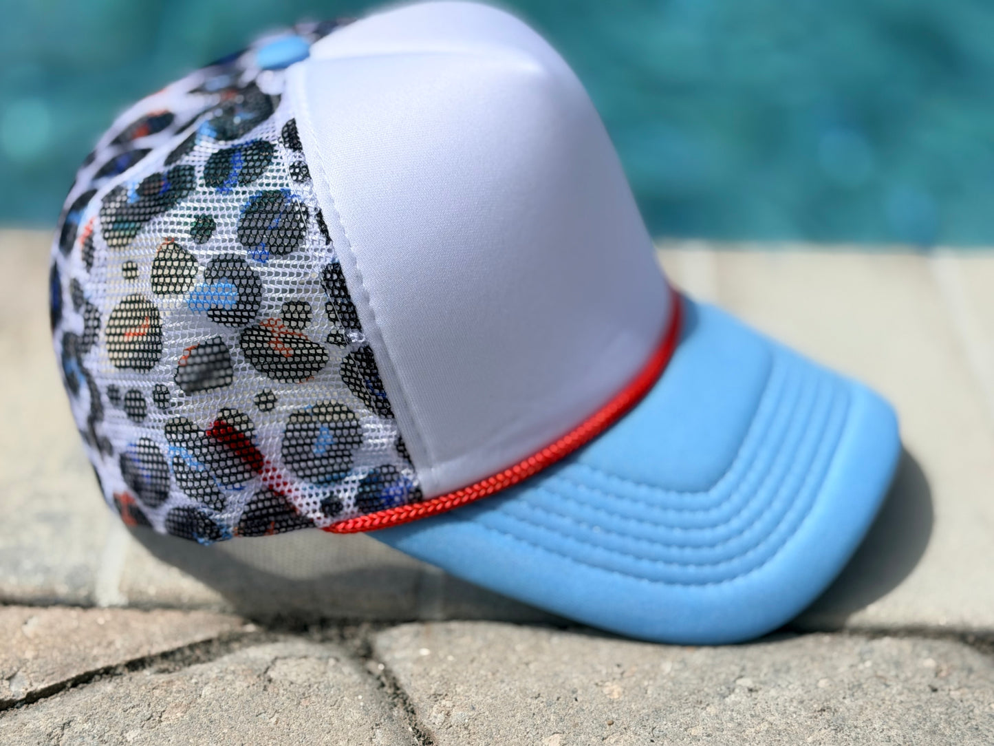 Custom Trucker Hat-USA LEOPARD- Light Blue