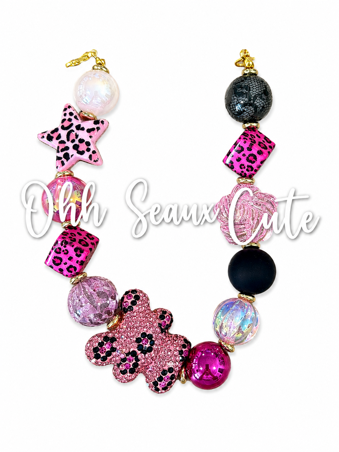9” Pink Leopard 3 Hat Chain