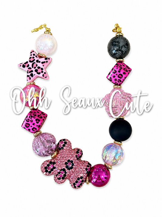 9” Pink Leopard 3 Hat Chain
