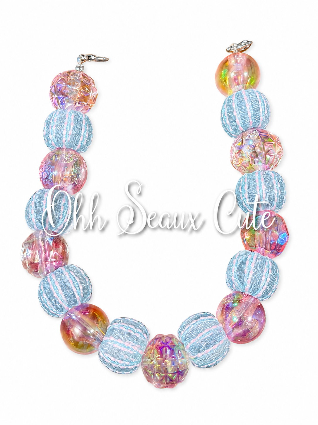 9” Blue/Pink  Ribbon Hat Chain