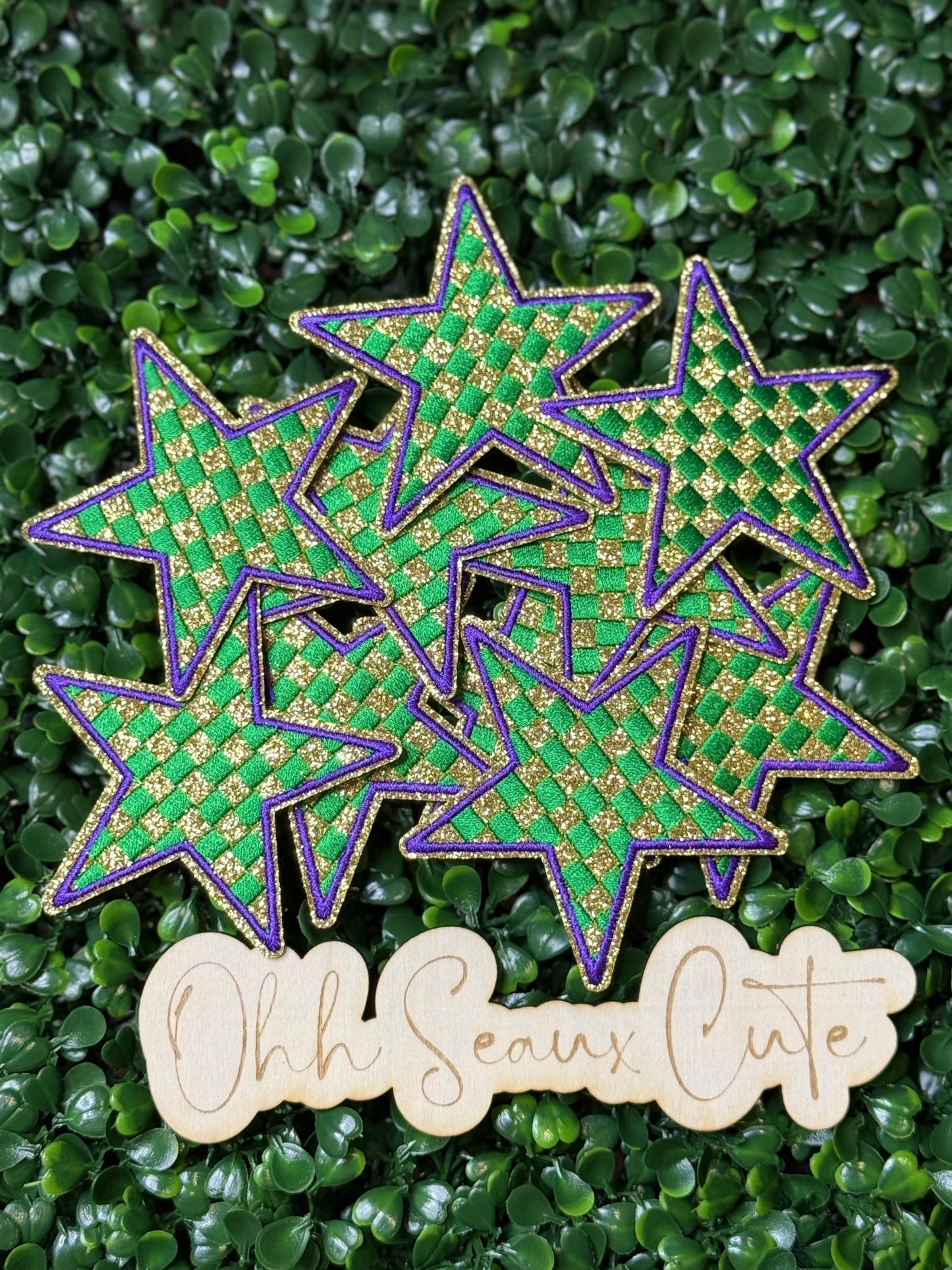 3” Mardi Gras Checkered Star
