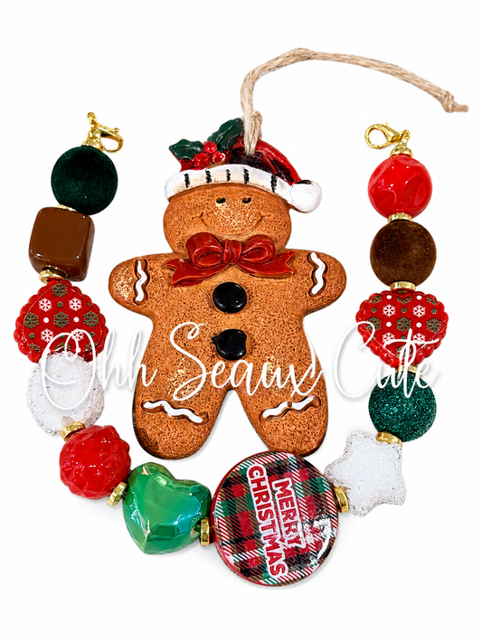 9” Plaid Gingerbread w/Ornament Hat Chain