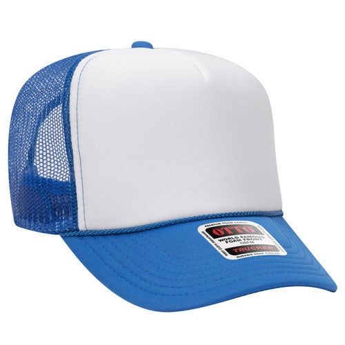 Otto High Crown Foam Trucker -Neon Blue/White