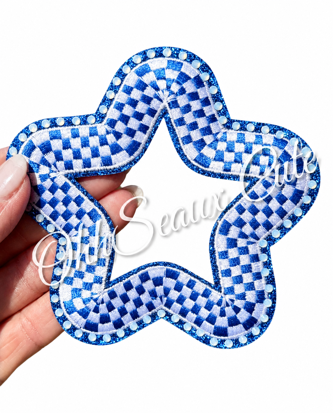 4” Rhinestone Checker Star Blue