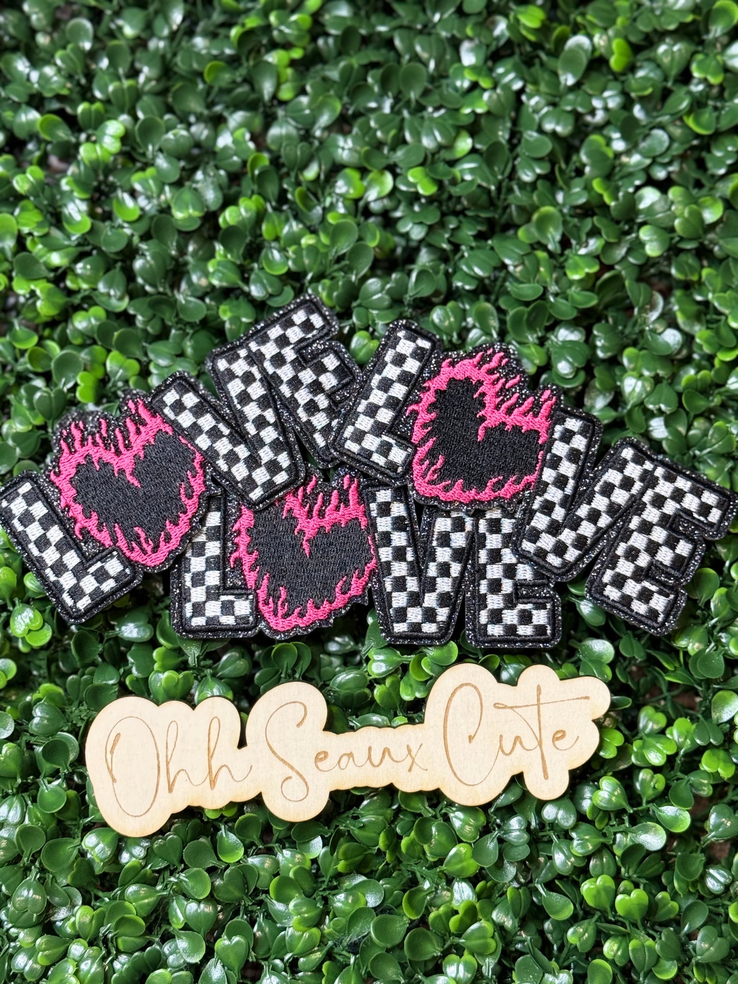 4.5” Checkered Flame Heart LOVE