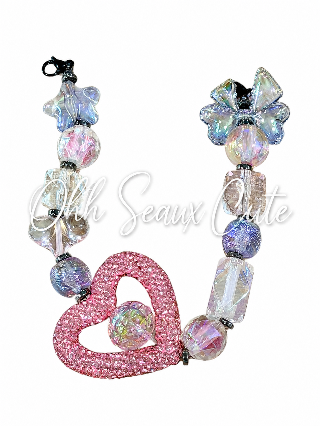 9” Pink Gray Heart Hat Chain