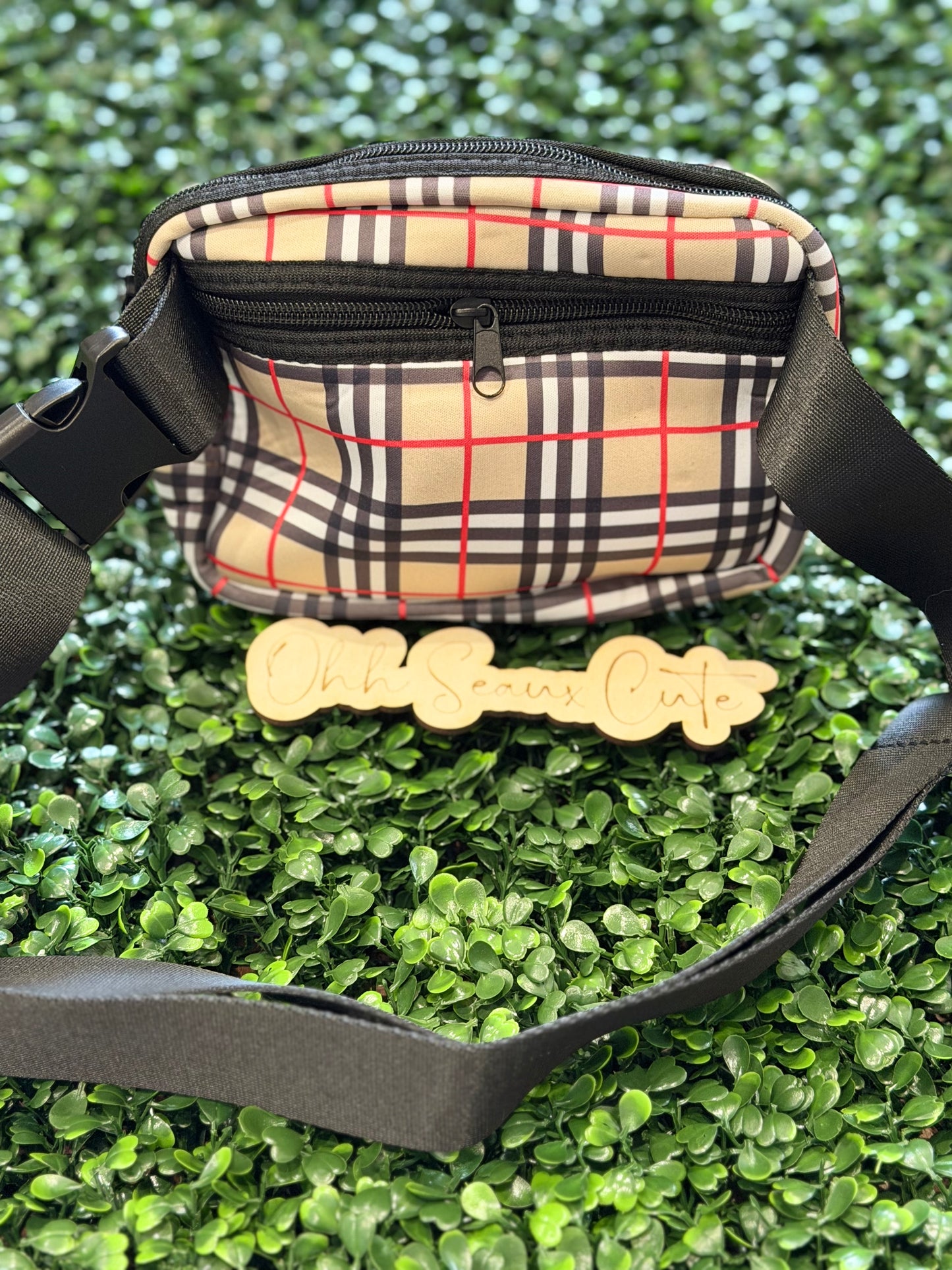 Burcherry Plaid Neoprene Belt Bag