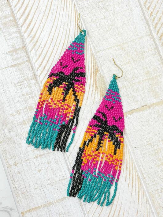 Palm Tree Seed Bead Earrings